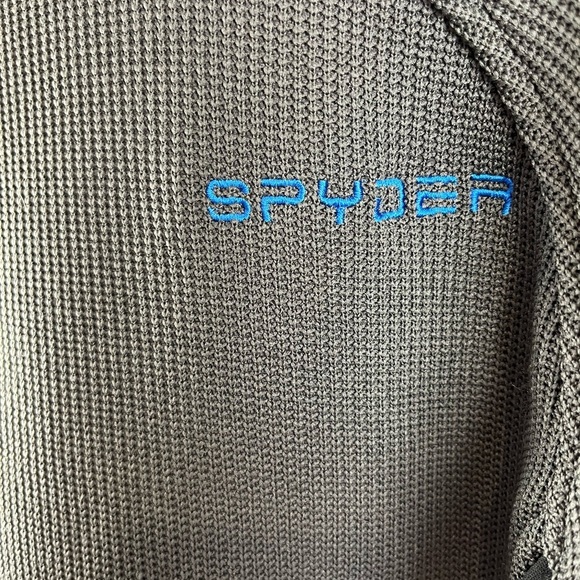 Spyder Mens XL Grey Outbound 1/2 Zip Pullover Sweater Blue Spider Logo Waffle - Picture 3 of 11